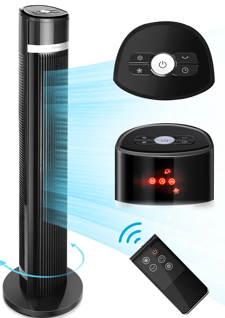 Aigostar Turmventilator, Leise Mit Fernbedienung, 35W, 60° Oszillierend, 3 Geschwindigkeitsstufen, 7 Stunden Timer, Säulenventilator Mit Speicher Funktion, 103cm Standventilator Tower Fan, Schwarz 1 Aigostar Turmventilator, Leise Mit Fernbedienung, 35W, 60° Oszillierend, 3 Geschwindigkeitsstufen, 7 Stunden Timer, Säulenventilator Mit Speicher Funktion, 103cm Standventilator Tower Fan, Schwarz