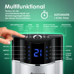 KESSER® Turmventilator Mit Fernbedienung | 3 Stufen | 3 Modi | 107cm | 60 Watt | 7,5 Timer | LED-Leuchten | Tower-Ventilator | Standventilator | Säulenventilator | Luftkühler 90° Oszillierend, Farbe:Silber -Unold Store 8a49571c6b4451436d96975f60fa033e