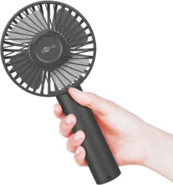Goobay Tragbarer Handventilator Mit Standfuß - Geräuschlos, Wiederaufladbar - Mit Akku (2000mAh) Und Ladekabel, Schwarz -Unold Store 8fa876e9bf43cd43fdafb8ced2ed5bf2