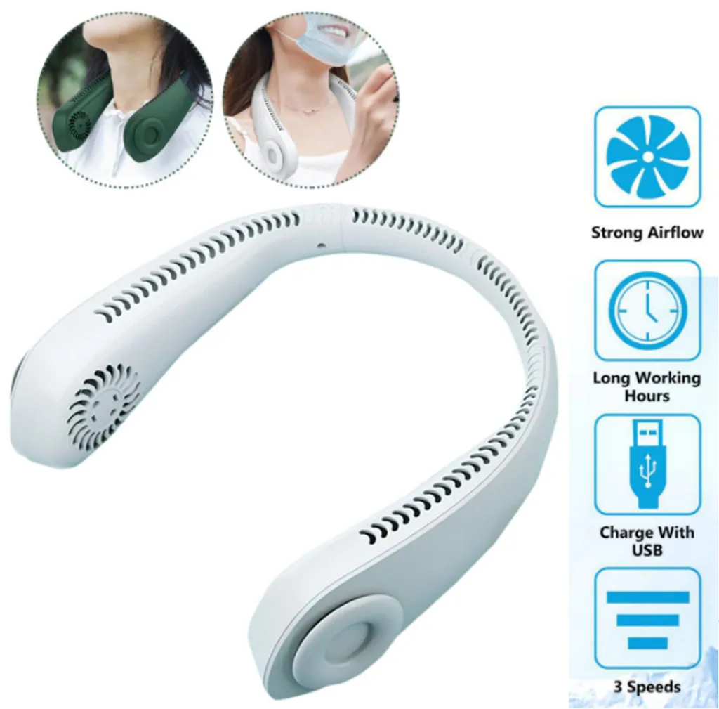 Flexibler Halsventilator, Leiser Blattloser Sportventilator, USB Drehbarer Nackenkühler Zum Aufhängen Für Outdoor Sportarten, Weiß 1 Flexibler Halsventilator, Leiser Blattloser Sportventilator, USB Drehbarer Nackenkühler Zum Aufhängen Für Outdoor Sportarten, Weiß