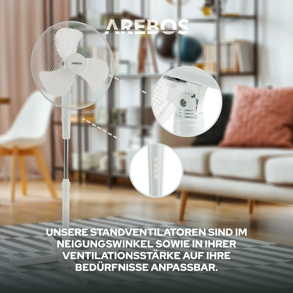 AREBOS Standventilator Turmventilator 45W, 80° Oszillation, 3 Geschwindigkeitsstufen, Leiser Betrieb, Weiß, Höhenverstellbar Bis 122 Cm, Bis 30° Neigbar 3 AREBOS Standventilator Turmventilator 45W, 80° Oszillation, 3 Geschwindigkeitsstufen, Leiser Betrieb, Weiß, Höhenverstellbar Bis 122 Cm, Bis 30° Neigbar – Bild 3