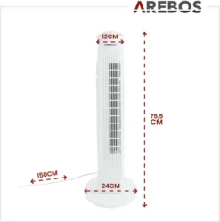 AREBOS Turmventilator, 50 Watt, 60°-Oszillation, 3 Geschwindigkeitsstufen, Ventilator Mit Tragegriff, Weiß, Leise -Unold Store 96479148afd32b99ed0e08b997c9bb18