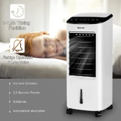 COSTWAY 4in1 Mobile Klimaanlage 65W, 3 Stufen Klimagerät 7L Tank, Inkl. 7,5H Timer, Fernbedienung & 2 Kühlakkus, Luftbefeuchter, Luftreiniger, Ventilator, Luftkühler, Aircooler -Unold Store 9e5e8051fe976004b60597a14c7d9471