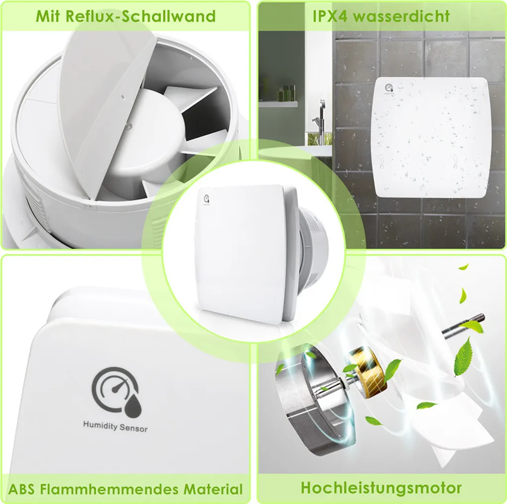 EINFEBEN Badlüfter Einbauventilatoren 150mm Feuchtesensor Timer CE Ventilator Mit Rueckflussleitblech Wandluefter 2 EINFEBEN Badlüfter Einbauventilatoren 150mm Feuchtesensor Timer CE Ventilator Mit Rueckflussleitblech Wandluefter – Bild 2