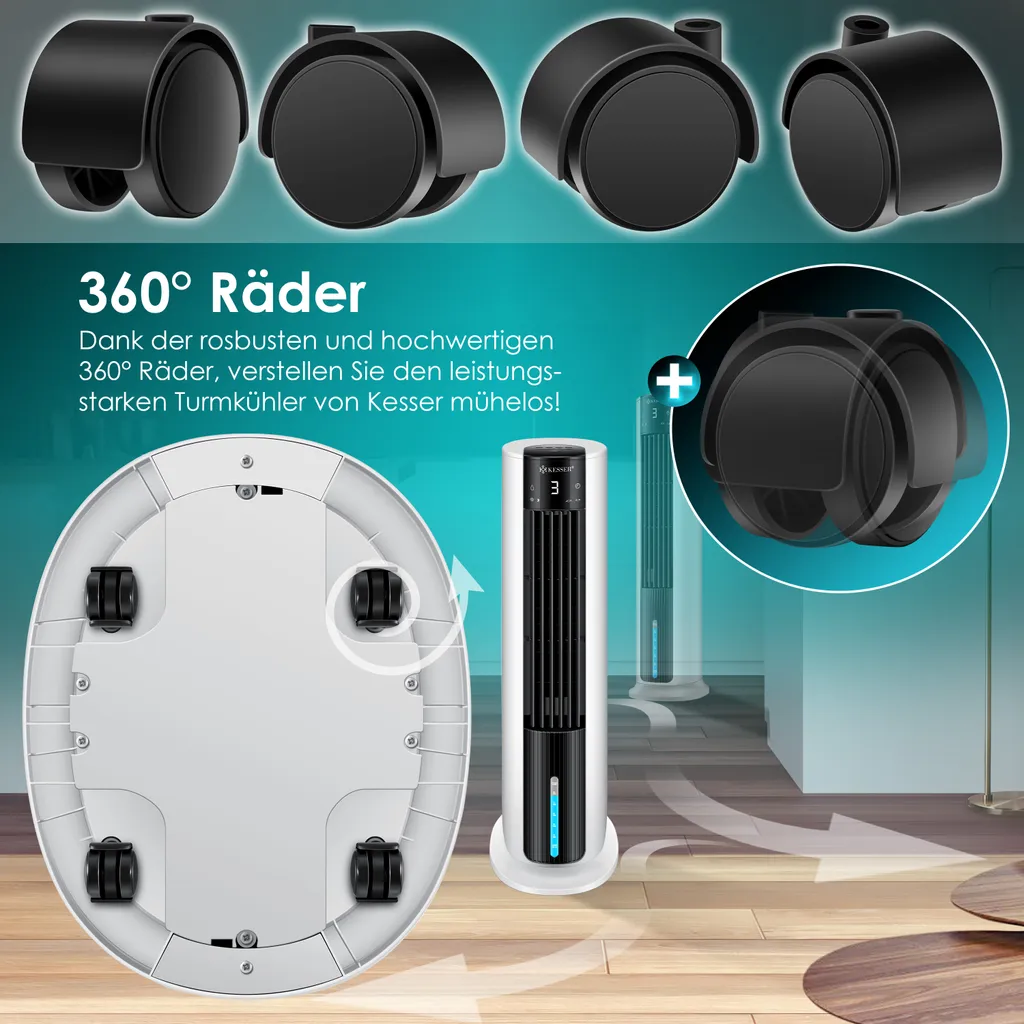 KESSER® 4in1 Mobile Klimaanlage Tower Klimagerät Ventilator/Luftkühler/Luftbefeuchter/Ionisator, Mit Fernbedienung , Timer , Wassertank, 60W, Klima , 2 Kühlakkus Turmventilator, Farbe:Weiß / Schwarz 11 KESSER® 4in1 Mobile Klimaanlage Tower Klimagerät Ventilator/Luftkühler/Luftbefeuchter/Ionisator, Mit Fernbedienung , Timer , Wassertank, 60W, Klima , 2 Kühlakkus Turmventilator, Farbe:Weiß / Schwarz – Bild 11