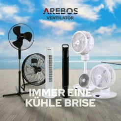 AREBOS Turmventilator, 50 Watt, 60°-Oszillation, 3 Geschwindigkeitsstufen, Ventilator Mit Tragegriff, Weiß, Leise -Unold Store 9fd4bb5e13d54b01994e0aa9a4f78f1e