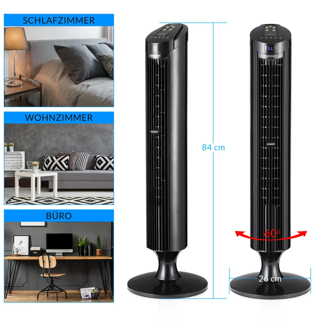Monzana Turmventilator Fernbedienung 3 Geschwindigkeitsstufen Timer 70° Oszillation Flüsterleise Ventilator Standventilator, Farbe:schwarz 6 Monzana Turmventilator Fernbedienung 3 Geschwindigkeitsstufen Timer 70° Oszillation Flüsterleise Ventilator Standventilator, Farbe:schwarz – Bild 6