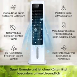 Klarstein Mobiles Klimagerät Ohne Abluftschlauch - 360° Luftkühler Mit Wasser Ventilator Luftbefeuchter Luftreiniger Funktion - App-Steuerung - 6L Wassertank - Klimaanlage Mobil Mit Fernbedienung -Unold Store a2bdaba342cab6d838b0336286ee76fe