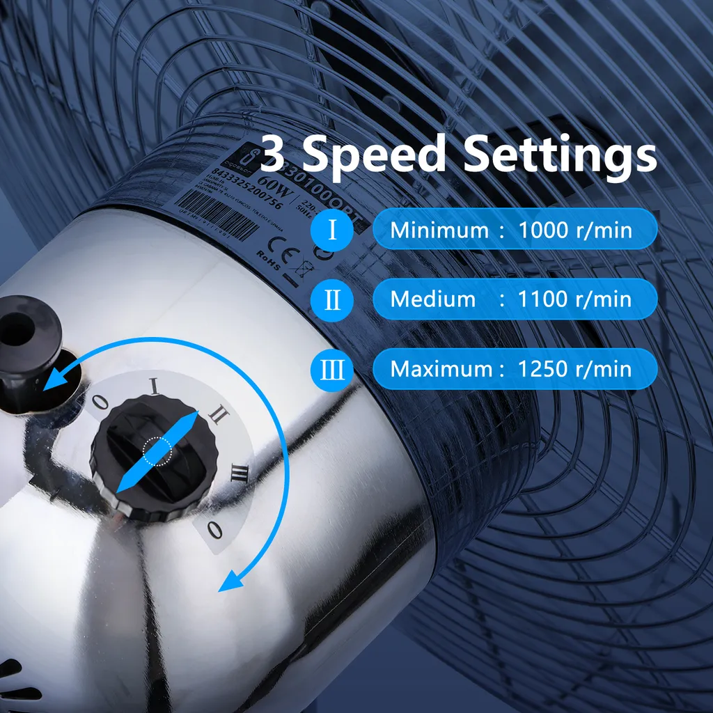 Aigostar Emery - Ventilator Standventilator Metall Mit Oszillation 90° Im Chrom -Design - Höhen Verstellbarer Standfuß Industriell Mechanisch Standlüfter 3 Geschwindigkeit 4 Blätter 60 Watt Silber 3 Aigostar Emery - Ventilator Standventilator Metall Mit Oszillation 90° Im Chrom -Design - Höhen Verstellbarer Standfuß Industriell Mechanisch Standlüfter 3 Geschwindigkeit 4 Blätter 60 Watt Silber – Bild 3
