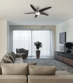 Globo Lighting VENTILATOR Metall Nickel Matt, MDF Wenge, Glas Opal, Fernbedienung, Batterie Inkludiert 2x AAA,, Max. Motorleistung 55W, Optimale Raumnutzung 30m², Abkühlung, Aufheizen, Geschwindigkeitsstufen 80/95/170 RPM, ø: 1320mm, H: 372mm, Exkl. 1x E14 60W 230V -Unold Store aa0c04cdc20a138695782a510b361c97