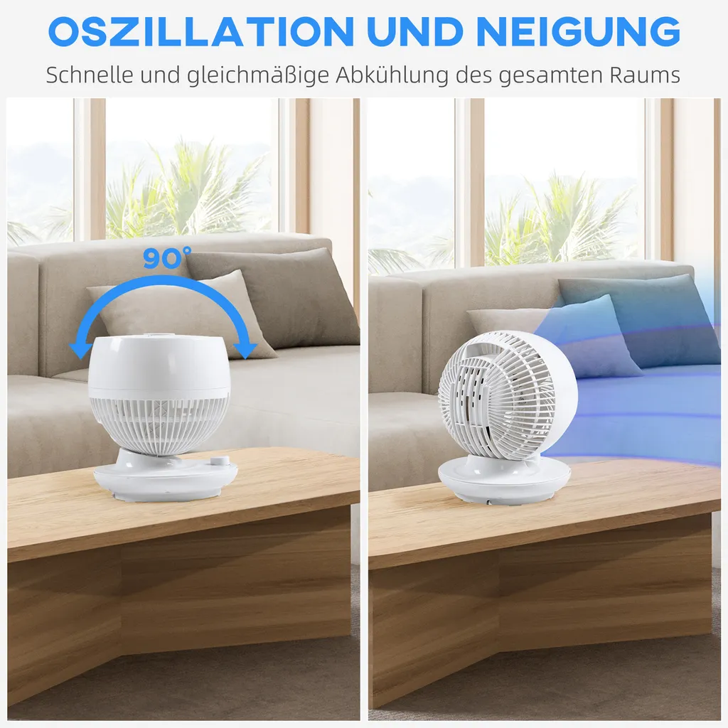 HOMCOM Tischventilator Umluftventilator 90° Kippfunktion 70° Oxidation 90° Schwenkbar Ventilator Lüfter 3 Geschwindigkeitsstufen ABS Kunststoff L Ø27 X 34H Cm 6 HOMCOM Tischventilator Umluftventilator 90° Kippfunktion 70° Oxidation 90° Schwenkbar Ventilator Lüfter 3 Geschwindigkeitsstufen ABS Kunststoff L Ø27 X 34H Cm – Bild 6