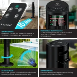 KESSER® Turmventilator Mit Fernbedienung | 120 Cm | Oszilation | 55W | LED-Display | Ventilator Mit 3 Geschwindigkeitsstufen + Timer Bis 12 Stunden + 3 Betriebsmodi + 90° Oszillierend Towerventilator, Farbe:Schwarz -Unold Store ab8e6963f0f664c5b0d4fe7fc54ff961