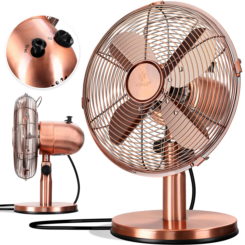 KESSER® - Tischventilator Design Retro Voll-Metallgehäuse 80° Oszillation - Leise Ventilator Mit 3 Geschwindigkeitsstufen - Zuschaltbare | Windmaschine | Neigungswinkel Ca. 40° Metall, Farbe:Kupfer 2 KESSER® - Tischventilator Design Retro Voll-Metallgehäuse 80° Oszillation - Leise Ventilator Mit 3 Geschwindigkeitsstufen - Zuschaltbare | Windmaschine | Neigungswinkel Ca. 40° Metall, Farbe:Kupfer – Bild 2