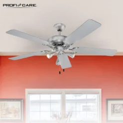 ProfiCare Deckenventilator PC-DVL 3078 5-Flügel-Ventilator Für Räume Bis 40 M² Inkl. Beleuchtung, 4 Leistungs-Stufen, 132cm Durchmesser, 60 Watt, Edelstahl -Unold Store b4b0c6fd498c2d57836b4539ec1d1814