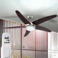 Globo Lighting VENTILATOR Metall Nickel Matt, MDF Wenge, Glas Opal, Fernbedienung, Batterie Inkludiert 2x AAA,, Max. Motorleistung 55W, Optimale Raumnutzung 30m², Abkühlung, Aufheizen, Geschwindigkeitsstufen 80/95/170 RPM, ø: 1320mm, H: 372mm, Exkl. 1x E14 60W 230V -Unold Store b6f9b4ebe5548b27cb5664b2783f0168