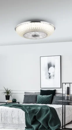 Globo Lighting Deckenventilator Metall Verchromt, Kunststoff, Acryl Satiniert, Dimmbar, Farben Fixierbar, Fernbedienung, Batterie Inkludiert 2x AAA, Max. Motorleistung 30W, ø: 550mm, H: 200mm, Inkl. LED 36W 230V, 2900lm Source, 2120lm Output, CCT 3000-6000K -Unold Store c07b9cb5ed766f4c13ec09ebfc4c8986