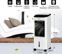 COSTWAY 4in1 Mobile Klimaanlage 65W, 3 Stufen Klimagerät 7L Tank, Inkl. 7,5H Timer, Fernbedienung & 2 Kühlakkus, Luftbefeuchter, Luftreiniger, Ventilator, Luftkühler, Aircooler -Unold Store c0f357cdb7df62d09cee40cc291ae6d8