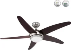 Globo Lighting VENTILATOR Metall Nickel Matt, MDF Wenge, Glas Opal, Fernbedienung, Batterie Inkludiert 2x AAA,, Max. Motorleistung 55W, Optimale Raumnutzung 30m², Abkühlung, Aufheizen, Geschwindigkeitsstufen 80/95/170 RPM, ø: 1320mm, H: 372mm, Exkl. 1x E14 60W 230V -Unold Store c12d9370d13c7ee8e4849b9160a21973