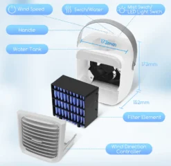 Aigostar Mini Luftkühler Mit Wassertank, Nebel Top Fill Luftbefeuchter 300 Ml Mit 3 Windstufen & 7 Nachtlicht Und Duft-Diffusor, Für Schlafzimmer, Baby, Büro,imFreien -Unold Store c48024473ba9f024ea51874f51fa5c65