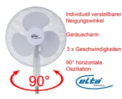 Elta Standventilator 45W Weiß Ventilator Oszillation 122cm Lüfter Luftkühler -Unold Store c4d359fadd2157b95190017654146607