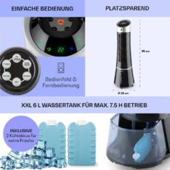 Klarstein Mobiles Klimagerät Ohne Abluftschlauch - Luftkühler Mit Wasser Ventilator Luftbefeuchter Luftreiniger Funktion - 6L Wassertank - Air Cooler Klimaanlage Mobil Mit Fernbedienung - Schwarz -Unold Store c5aac93a8020e8c24079c61708966530