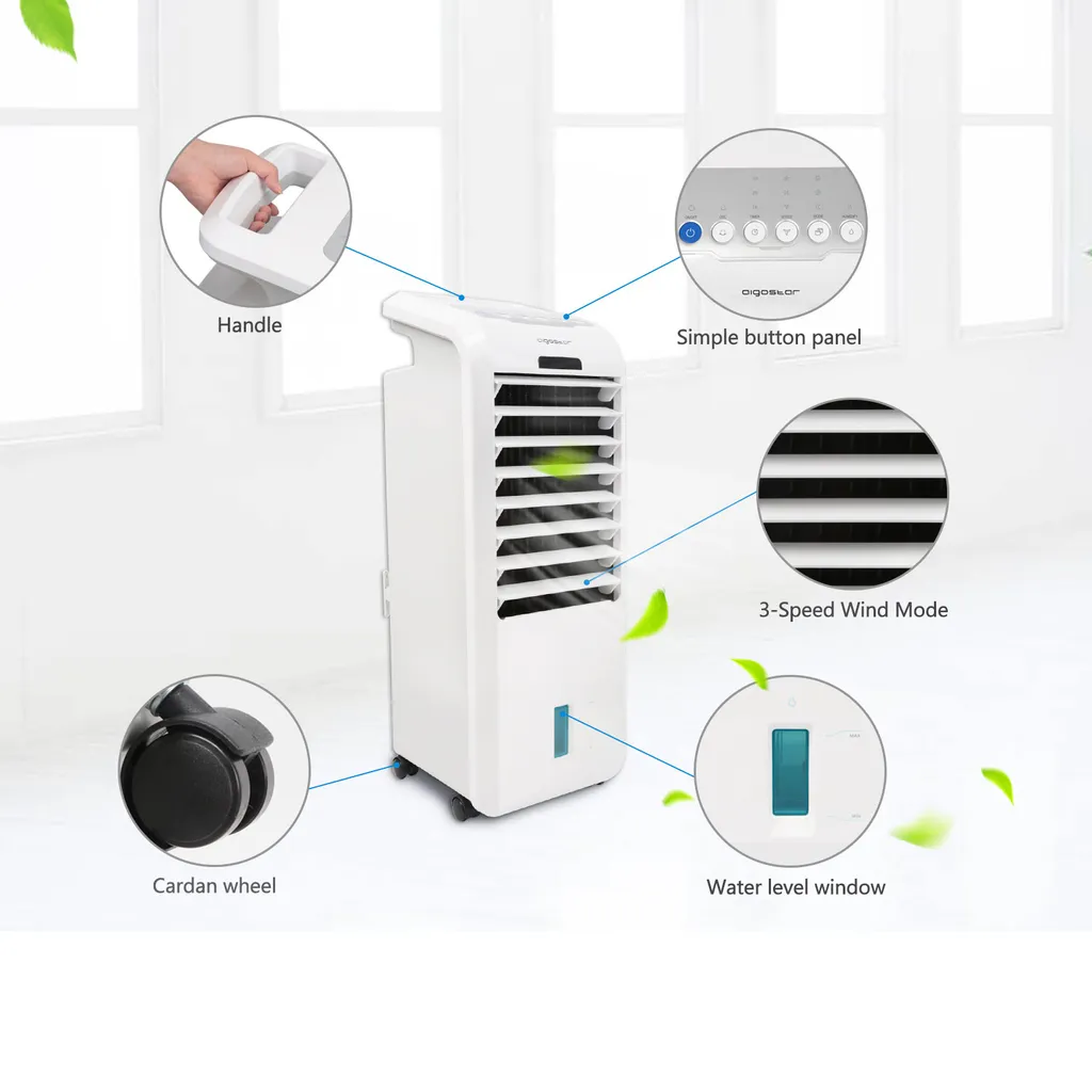 Aigostar Koud - Luftkühler, Mobile Klimaanlage, Leise, Ventilator Mit Fernbedienung, 55W, 5L, 3 Geschwindigkeitsstufen, Klimagerät Ohne Abluftschlauch, Aircooler 3 In 1, Verdunstungskühlung, 7H Timer 5 Aigostar Koud - Luftkühler, Mobile Klimaanlage, Leise, Ventilator Mit Fernbedienung, 55W, 5L, 3 Geschwindigkeitsstufen, Klimagerät Ohne Abluftschlauch, Aircooler 3 In 1, Verdunstungskühlung, 7H Timer – Bild 5