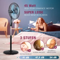 RelaxxNow Super Leiser Standventilator Mit 45W Motoren Leistung, Oszillierender Ventilator Mit 3 Geschwindigkeitsstufen Und Höhenverstellbarkeit Bis 131cm, 41 DB Schlafmodus & 41cm Durchmesser, VTX100 15 RelaxxNow Super Leiser Standventilator Mit 45W Motoren Leistung, Oszillierender Ventilator Mit 3 Geschwindigkeitsstufen Und Höhenverstellbarkeit Bis 131cm, 41 DB Schlafmodus & 41cm Durchmesser, VTX100 -Unold Store caeeb5daee42114439843dcd9fdda38f