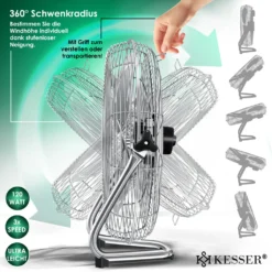 KESSER® Windmaschine Retro Stil | Ventilator In Chrom | Standventilator | Tischventilator Bodenventilator | 3-Stufen | Robuster Stand | Stufenlos Neigbarer Ventilatorkopf | Chrom Silber, Größe:Ø 30cm -Unold Store d40fb50b42b7704cee8dab9299fe4d90