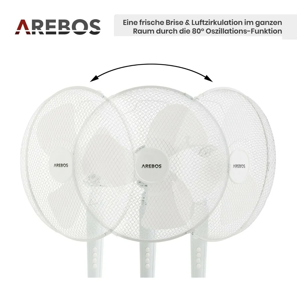 AREBOS Standventilator Turmventilator 45W, 80° Oszillation, 3 Geschwindigkeitsstufen, Leiser Betrieb, Weiß, Höhenverstellbar Bis 122 Cm, Bis 30° Neigbar 6 AREBOS Standventilator Turmventilator 45W, 80° Oszillation, 3 Geschwindigkeitsstufen, Leiser Betrieb, Weiß, Höhenverstellbar Bis 122 Cm, Bis 30° Neigbar – Bild 6