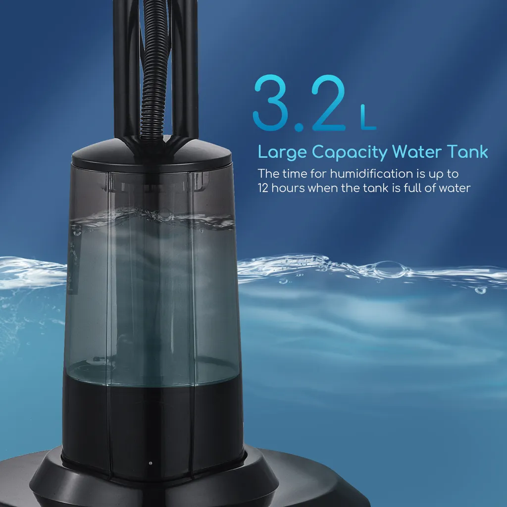 Aigostar Breeze Standventilator Mit Wasserzerstäuber, Ventilator Mit Fernbedienung, Lüfter Mit 3 Modi, Verstellbarer Neigungswinkel, Metall, Schwarz 7 Aigostar Breeze Standventilator Mit Wasserzerstäuber, Ventilator Mit Fernbedienung, Lüfter Mit 3 Modi, Verstellbarer Neigungswinkel, Metall, Schwarz – Bild 7