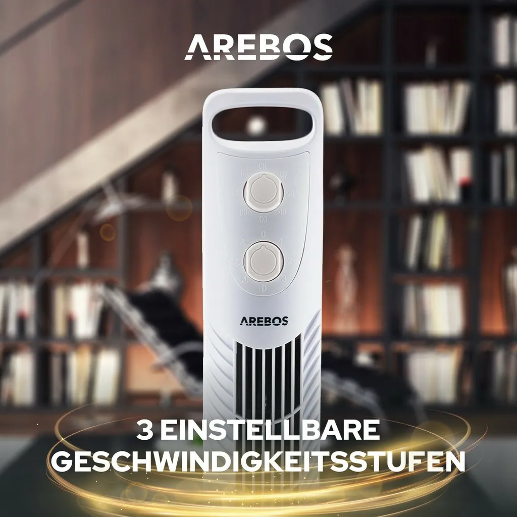 AREBOS Turmventilator Mit Timer, 40 Watt, 75°-Oszillation, Ventilator Mit 3 Geschwindigkeitsstufen, , Weiß 3 AREBOS Turmventilator Mit Timer, 40 Watt, 75°-Oszillation, Ventilator Mit 3 Geschwindigkeitsstufen, , Weiß – Bild 3