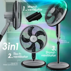 KESSER® 3in1 Standventilator Tischventilator Wandventilator Mit App Wifi , Fernbedienung | Timer | Leise Oszillation 80 Grad | Ventilator | 4 Geschwindigkeiten Inkl. Wandhalterung , Farbe:Schwarz -Unold Store e2f21d2c12b8b3218068ae42019642fc