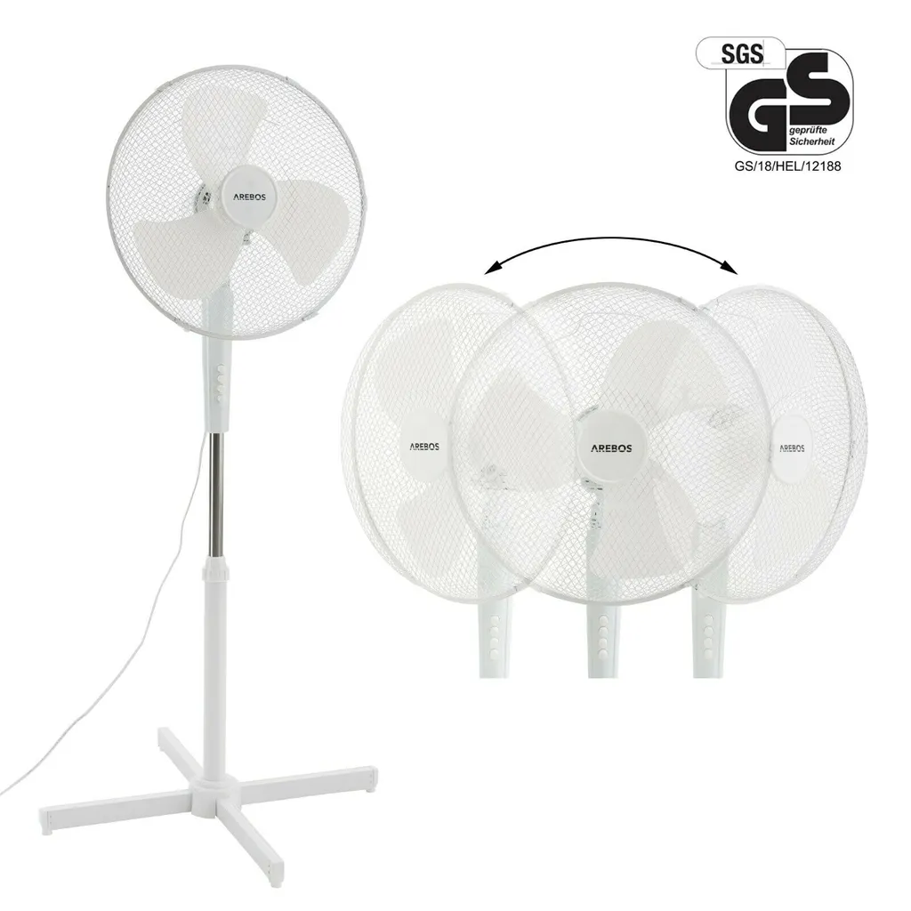 AREBOS Standventilator Turmventilator 45W, 80° Oszillation, 3 Geschwindigkeitsstufen, Leiser Betrieb, Weiß, Höhenverstellbar Bis 122 Cm, Bis 30° Neigbar 1 AREBOS Standventilator Turmventilator 45W, 80° Oszillation, 3 Geschwindigkeitsstufen, Leiser Betrieb, Weiß, Höhenverstellbar Bis 122 Cm, Bis 30° Neigbar