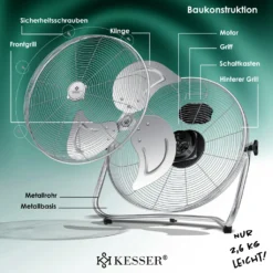 KESSER® Windmaschine Retro Stil | Ventilator In Chrom | Standventilator | Tischventilator Bodenventilator | 3-Stufen | Robuster Stand | Stufenlos Neigbarer Ventilatorkopf | Chrom Silber, Größe:Ø 30cm -Unold Store e70a7919f26dd9df4ae8be9c0107a0bc