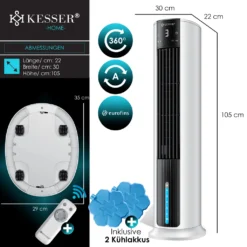 KESSER® 4in1 Mobile Klimaanlage Tower Klimagerät Ventilator/Luftkühler/Luftbefeuchter/Ionisator, Mit Fernbedienung , Timer , Wassertank, 60W, Klima , 2 Kühlakkus Turmventilator, Farbe:Weiß / Schwarz 18 KESSER® 4in1 Mobile Klimaanlage Tower Klimagerät Ventilator/Luftkühler/Luftbefeuchter/Ionisator, Mit Fernbedienung , Timer , Wassertank, 60W, Klima , 2 Kühlakkus Turmventilator, Farbe:Weiß / Schwarz -Unold Store eb12cd190e3064d3d4093d1d6acc80eb