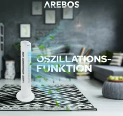 AREBOS Turmventilator, 50 Watt, 60°-Oszillation, 3 Geschwindigkeitsstufen, Ventilator Mit Tragegriff, Weiß, Leise -Unold Store eb64d282397c37745ed64fd0297f9442