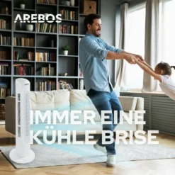 AREBOS Turmventilator, 50 Watt, 60°-Oszillation, 3 Geschwindigkeitsstufen, Ventilator Mit Tragegriff, Weiß, Leise -Unold Store edce0bf71d60d5064bda41668d0ae519
