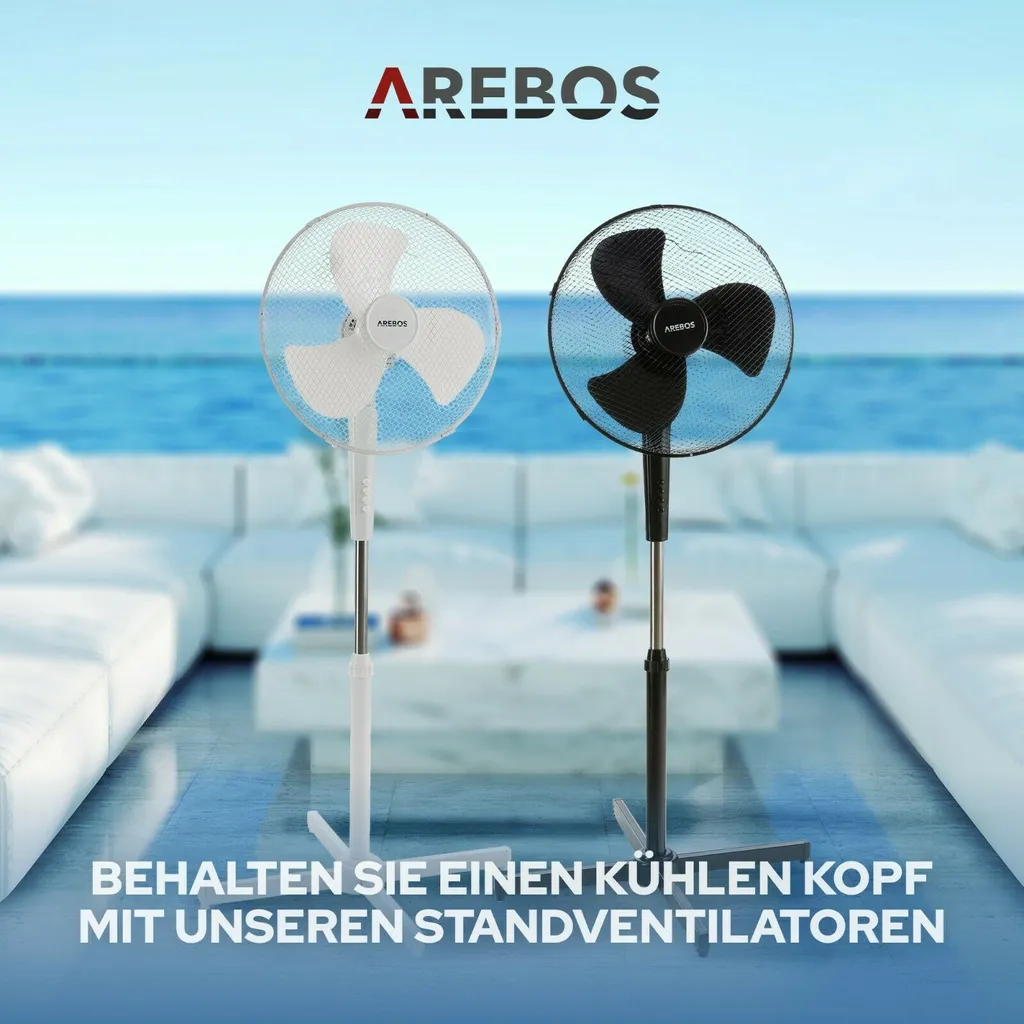 AREBOS Standventilator Turmventilator 45W, 80° Oszillation, 3 Geschwindigkeitsstufen, Leiser Betrieb, Weiß, Höhenverstellbar Bis 122 Cm, Bis 30° Neigbar 9 AREBOS Standventilator Turmventilator 45W, 80° Oszillation, 3 Geschwindigkeitsstufen, Leiser Betrieb, Weiß, Höhenverstellbar Bis 122 Cm, Bis 30° Neigbar – Bild 9