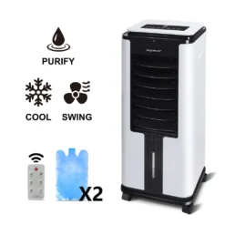 Aigostar Air Cooler, 3-in-1 Mobiles Klimagerät Ohne Abluftschlauch Mit Wasserkühlung, Luftkühler Mit Verdunstungskühlung, Ventilator, Luftbefeuchter, 7L Wassertank, Fernbedienung, 12Std Timer, 75W -Unold Store efb194f3bc94e4e69fc0318efa7728ac