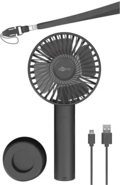 Goobay Tragbarer Handventilator Mit Standfuß - Geräuschlos, Wiederaufladbar - Mit Akku (2000mAh) Und Ladekabel, Schwarz -Unold Store fa2fede3f5ad4961658a960d9de4096a