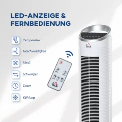 HOMCOM Luftkühler Mit Wasserkühlung Fernbedienung Turmventilator Standventilator Mit Luftbefeuchtung Klimagerät 8h Timer Nutzungsraum 20㎡ 60W ABS Weiß Ø30 X 100,8H Cm -Unold Store faec22d62e6ab7c4b65e0c4b1fbaee6a
